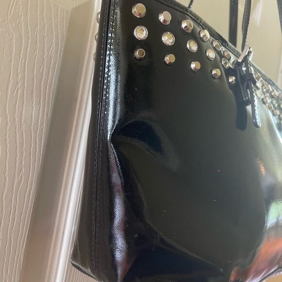 Michael Kors black patent  medium tote with jewels and silver tone studs accents - Picture 12 of 14